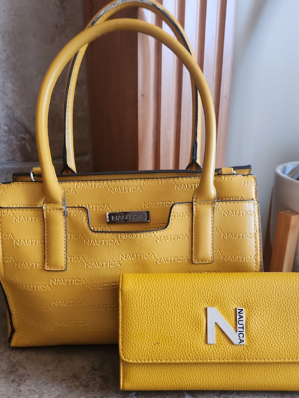 Nautica Bundle Yellow Embossed Bag with Matching Wallet